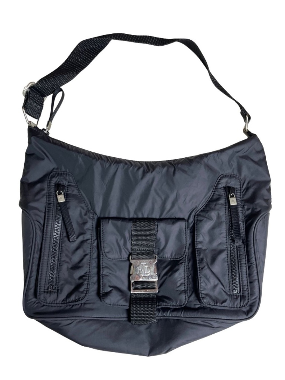 Lauren Ralph Lauren Black Nylon Puffy Purse Satchel Sporty Apres Ski Medium